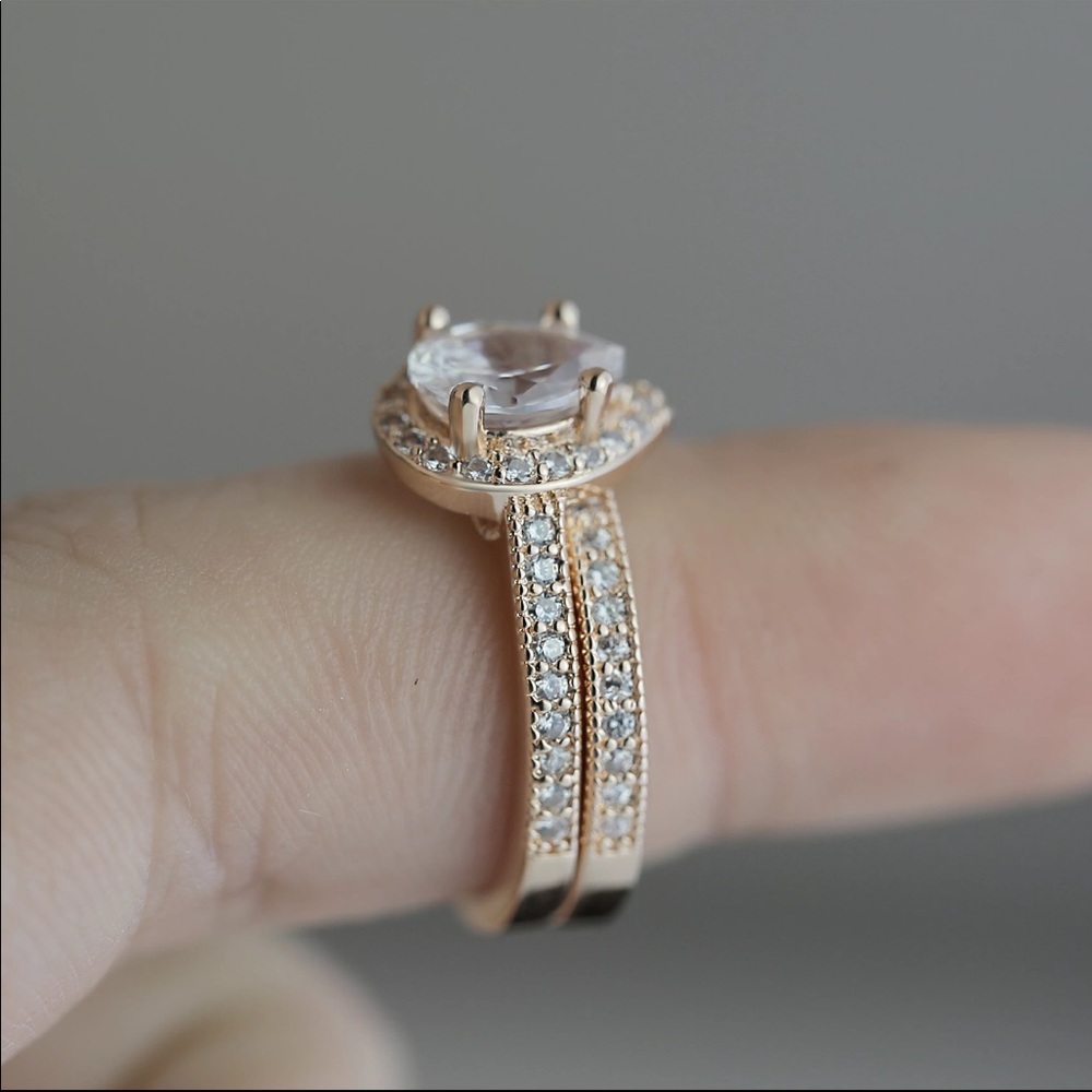 New 2pc Set Rose Gold Diamond Wedding Ring - Picture 5 of 5